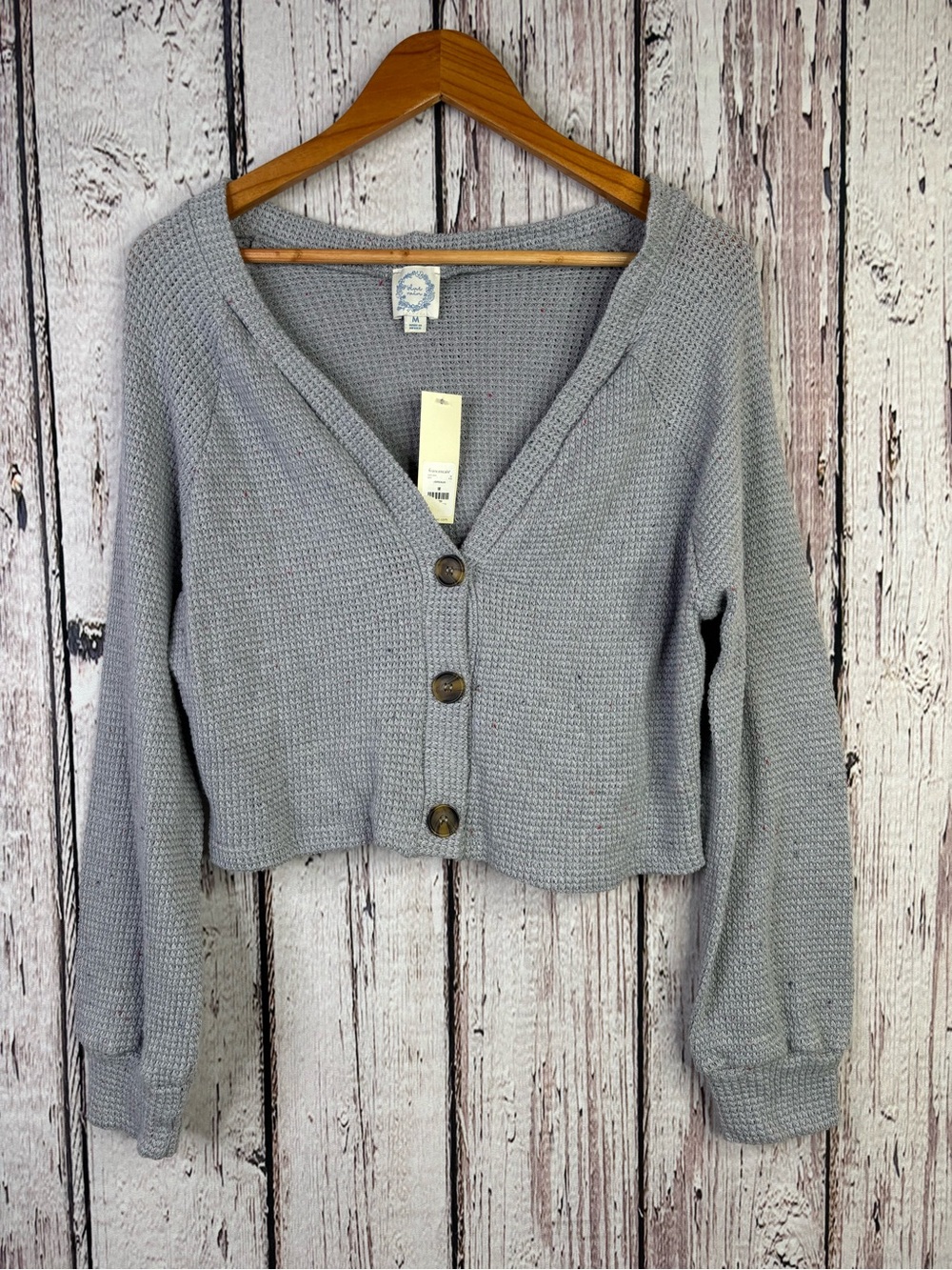 🏷️NWT Francesca’s Blue Rain Gray Speckled Textured Knit Cropped Sweater Medium